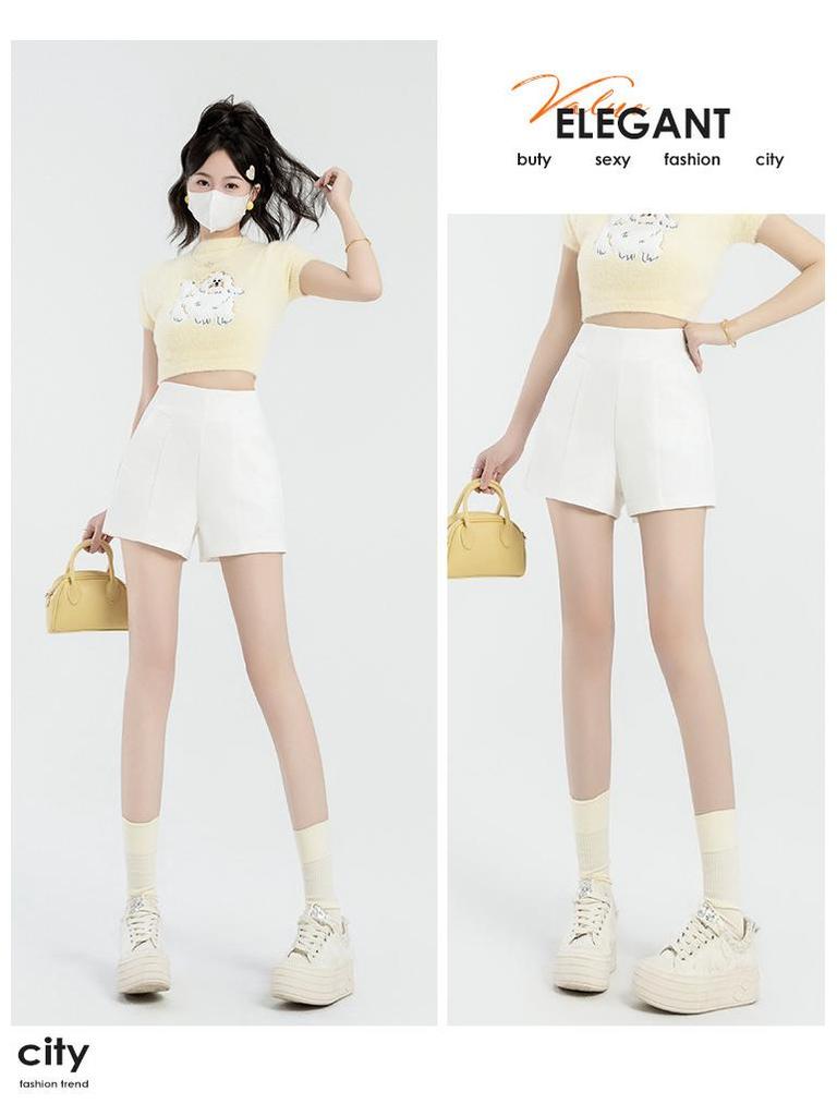 2024 Summer Women's High-Waist Korean Style A-Line Wide Leg Shorts