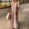 Damen V-Ausschnitt Langarm Maxikleid Oversized Lässig Geometrischer Print Urlaubs-Kleid
