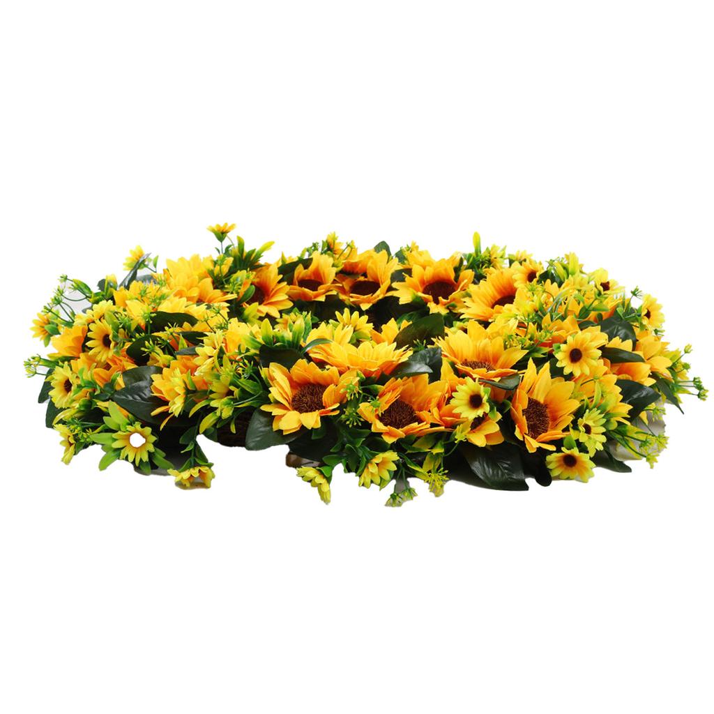 Künstlicher Sonnenblumenkranz mit grünen Blättern Hängender Falscher Frühlingskranz für Haustür Eingangsbereich Wand Heimdekoration
