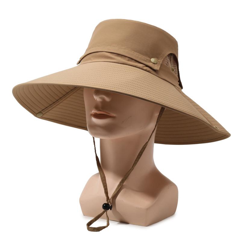 Men's Big Brim Sun Hat Top Detachable Fisherman's Hat Sunscreen Hat Solid Color Outdoor Mountaineering Fishing Hat