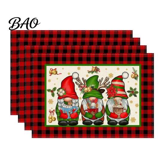 Christmas Table Mat 4Pcs Linen Placemat Set, Cartoon Snowman Gingerbread Gnome Durable Mats Mat, Heat Resistant Place for Holiday Party Placemats