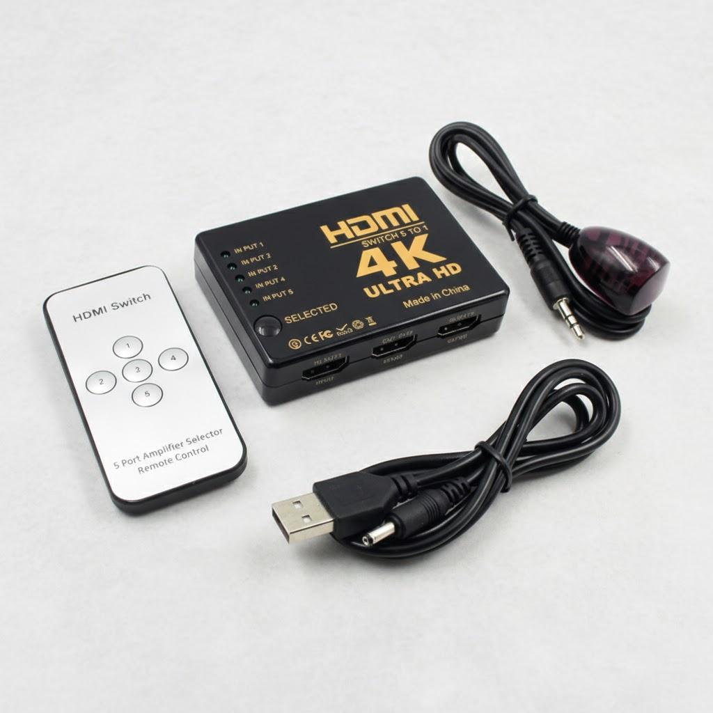 

HDMI Switcher 5 In 1 Out 4K Ultra HD 1080p 3D HDMI Auto Switcher Box Audio Video Adapter for Home Theater Gaming чорний