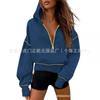 Womens Loose Fit Hooded Sweatshirt Casual Zip Up Solid Color Pullover