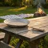 Stainless Steel Perforated Grilling Pan with Detachable Handle Portable Round Barbecue