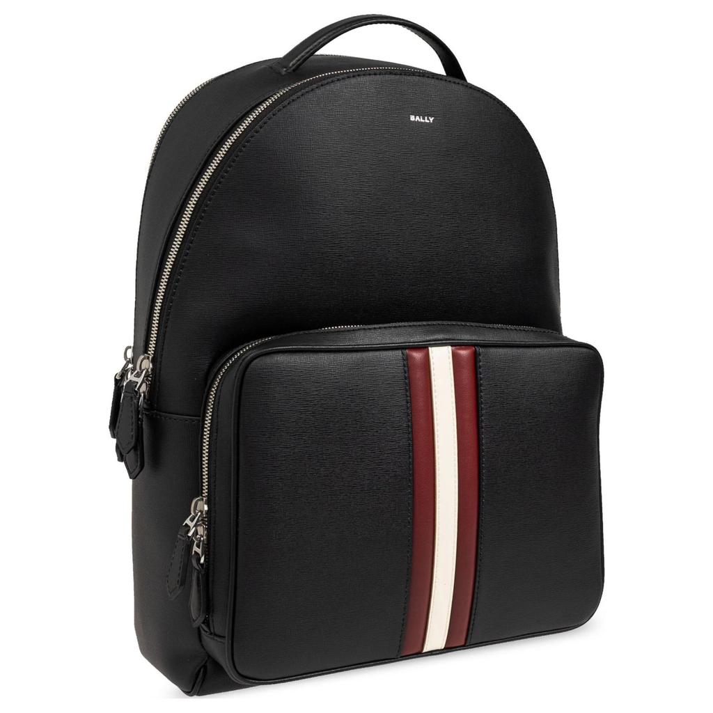 Bally Mythos Silver Logo Letter Stripe Detail Leather Backpack Unisex Backpack Black 6308460