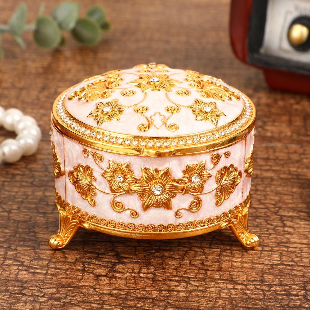 Mini Bracelet Storage Box Jewelry Organizer,European Style Circle Enamel Alloy Ring Storage Jar Dresser Display Couple Gifts