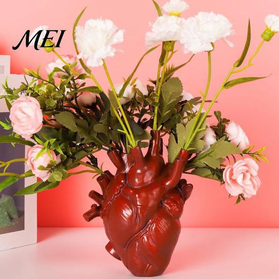 Decorative Resin Vase Heart Shaped Flower Vases, Vase, Creative Holder, Modern Art Durable Arranger Style for Home Wedding Valentine Gift Desktop