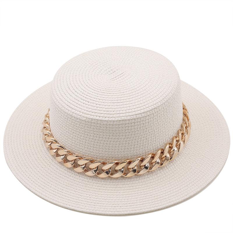 New Flat Top Top Hat Straw Hat Ladies Summer Beach Hat Shade Sunscreen Resort Seaside Hat Flat Brim Jazz Hat