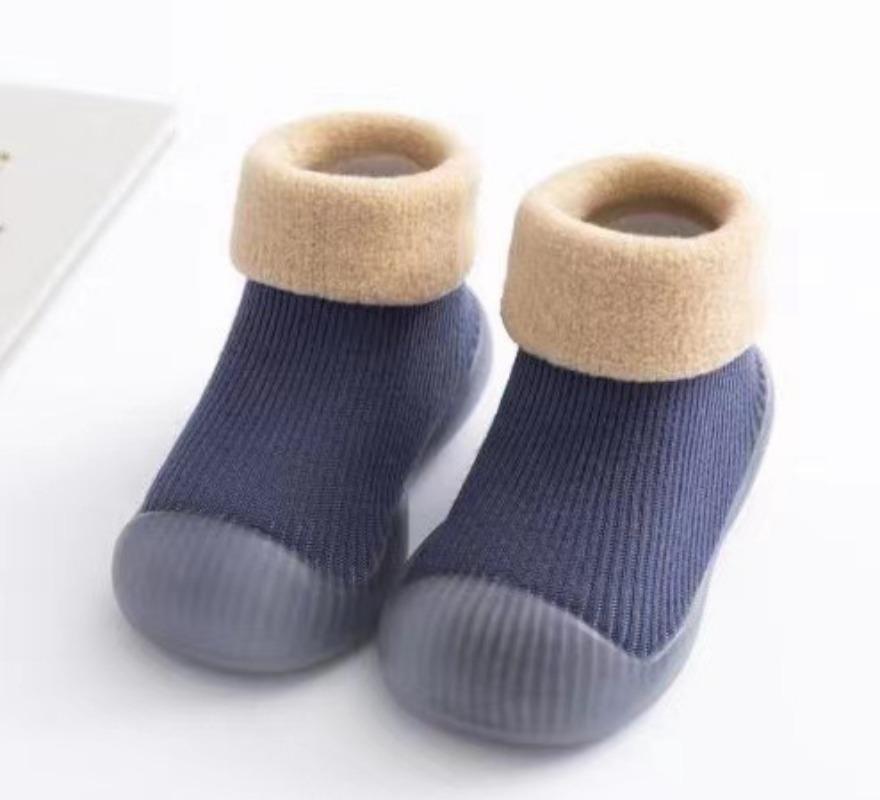 Baby Walking Socks, Autumn and Winter with Thick Velvet and Soft Sole, Anti Slip Shoes for Boys and Girls, Pure Cotton Socks