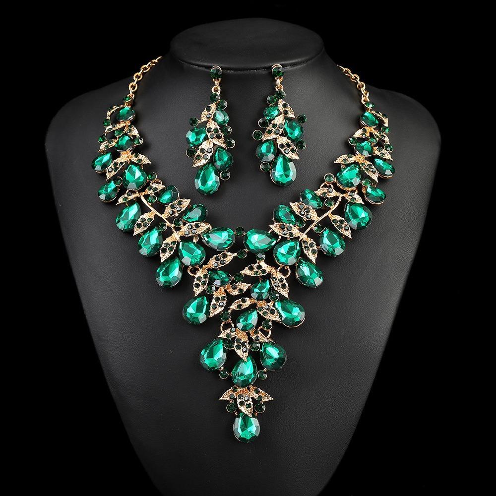 Exaggerated Rhinestone Necklace Earrings Set Women'S Dress Banquet Accessories