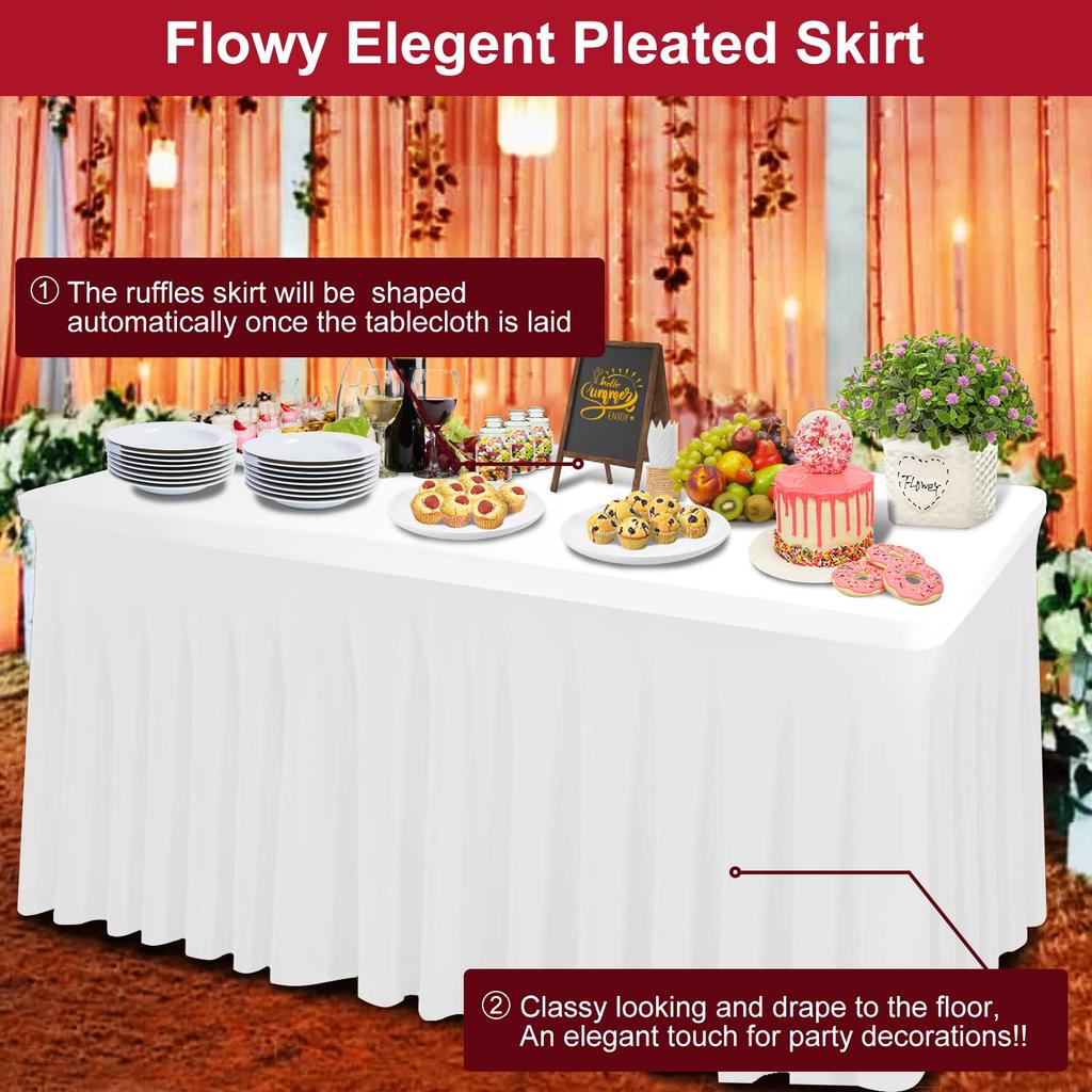 Spandex Table Cover 6ft/8ft, Stretch Table Cloths with Table Skirts for Rectangle Tables, Stretchy Fitted Cloth Tablecloths
