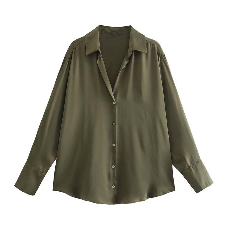 

Модный стиль 2023 Весна Новое поступление Европейская и американская женская одежда Легче всего сочетать Текстура шелкового атласа Драпированная рубашка 2197226 600 Army green M