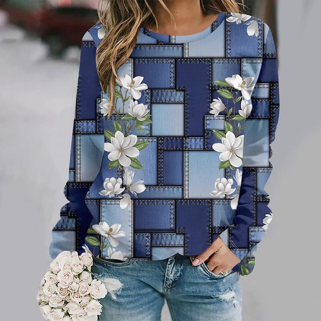 2025 Otoño e invierno nueva moda cuello redondo manga larga estampado elegante casual sudadera holgada