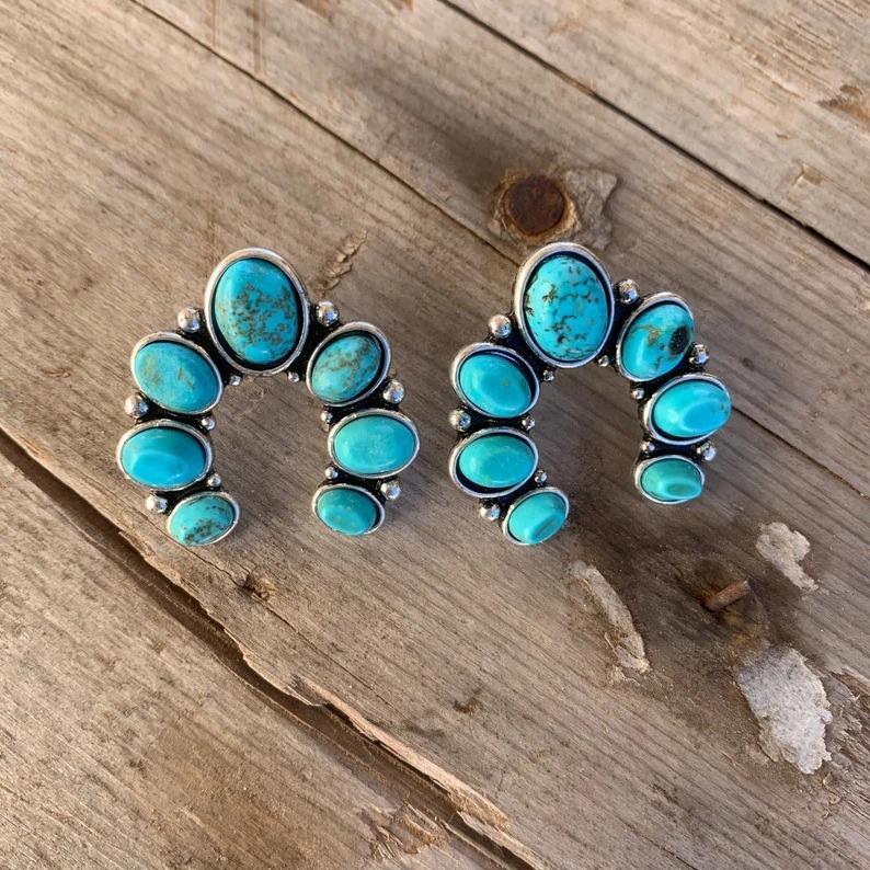 

Retro Bohemian Turquoise Teardrop Earrings for Women - Simple and Unique Design чёрный