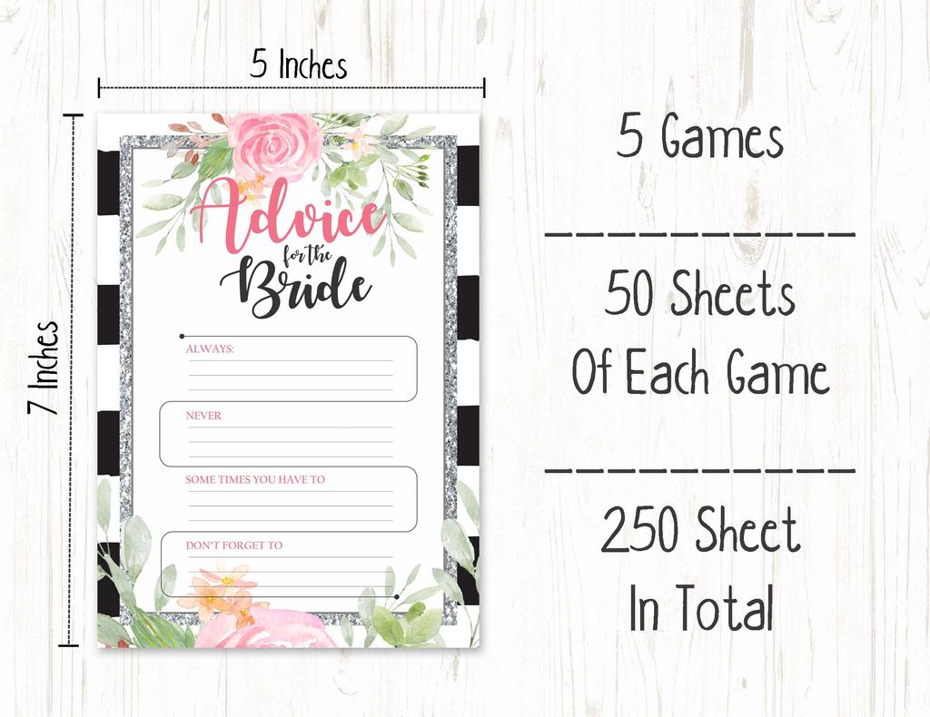 Inkdotpot Bridal Shower Games Set of 5 (Activities for 50 Guests) Floral Theme Fun Bachelorette Party Games Set Bundle