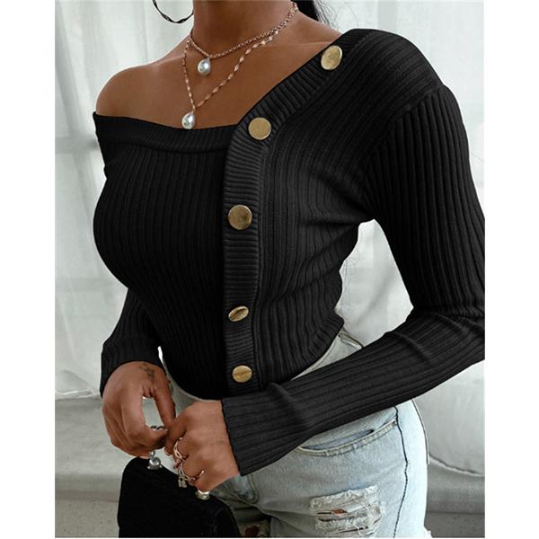 Podzimní a zimní dámská móda Pletený top s dlouhým rukávem Ležérní pletenina Svetrová halenka větší velikosti