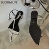 Fashion SUOJIALUN 2025 New Brand Women Sandal Fashion Narrow Band Flat Heel Ladies Gladiator Shoes Pointed Toe Ankle Buckle Zapatos Muje
