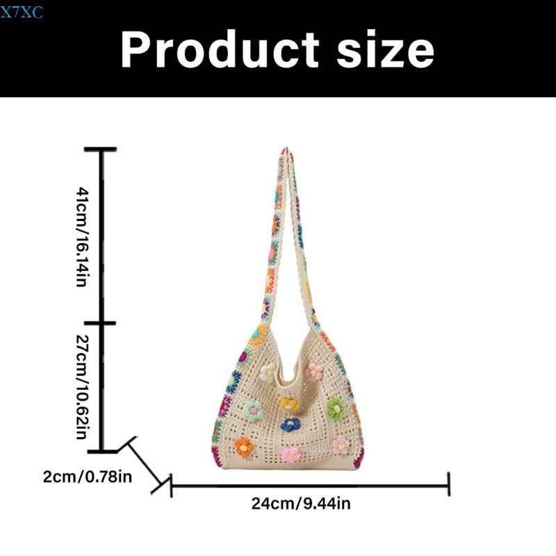 X7XC Women's Crochet Toted Bag Beach Bag Bohemian Shoulder Handbags Summer Vacation Crossbody Bag Portable Knit Hippies Bag