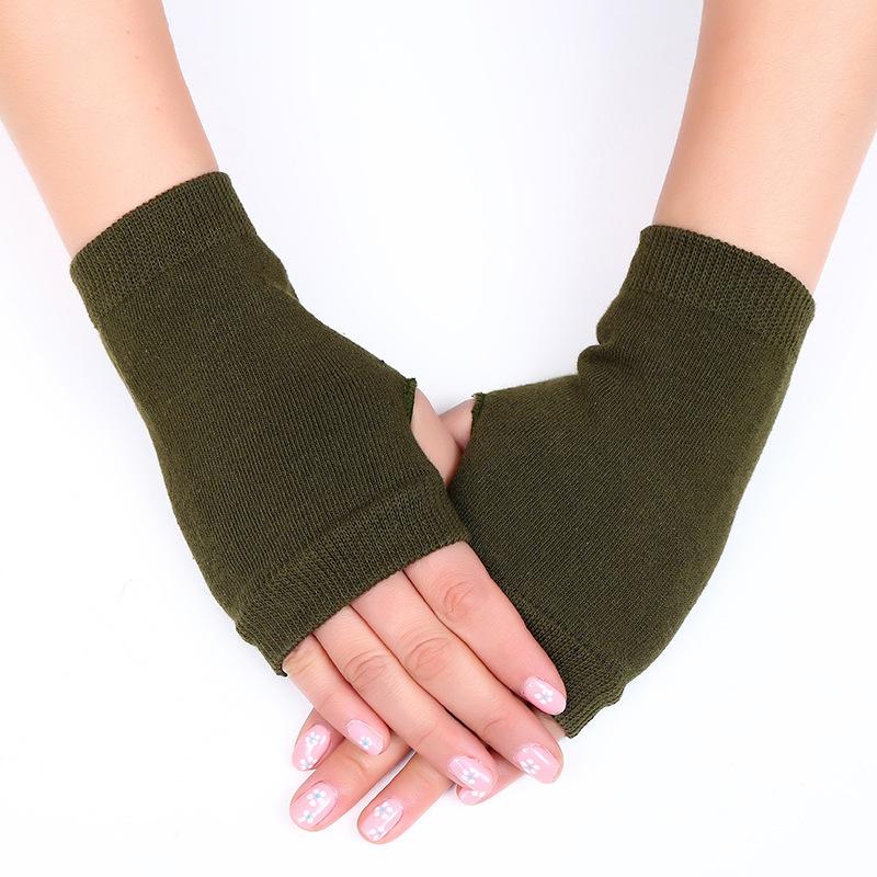 1pair Winter Autumn Women Warm Fingerless Knitted Gloves Solid Color Stretch Mittens Exposed Finger Short Gloves