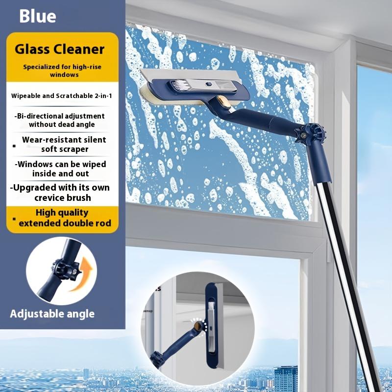 

Стеклоочиститель 2-в-1 с удлиненной ручкой, регулируемая чистящая головка, профессиональная уборка окон от пола до потолка, подходит для использования в помещении/на улице синий