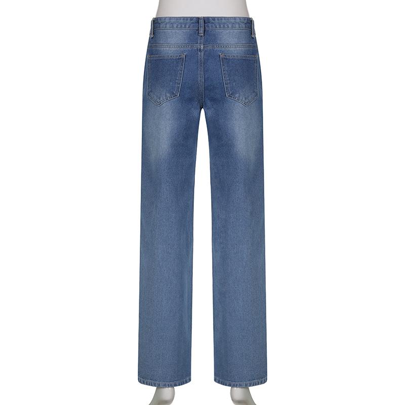 GLYDE Women's Harajuku Print Jeans Floral Print Vintage Aesthetic Baggy Straight Pants Grunge Casual Outfits Trousers Streetwear Y2k