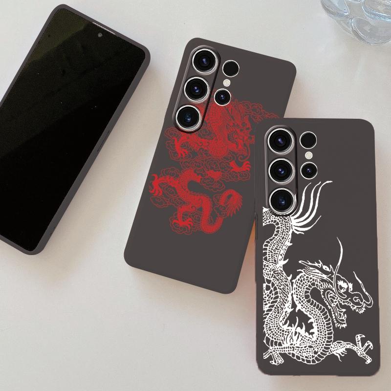 Capa de silicone macio preta com padrão chinês Line Loong para Xiaomi Redmi Note 13 Pro Samsung A55 A35 M35 S24 iPhone Câmera protetora à prova de choque