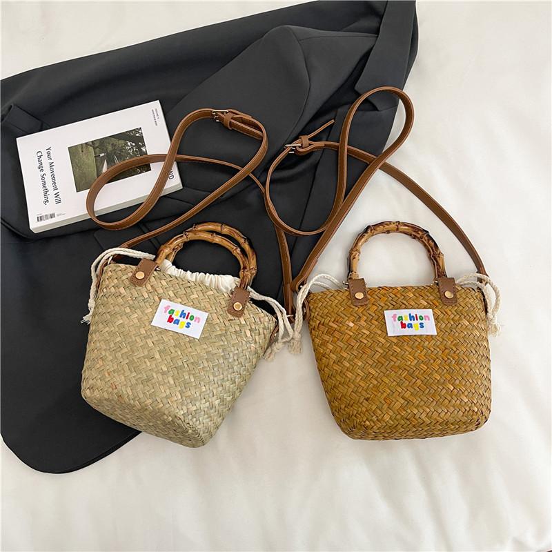 New Fashion Niche Design Bamboo Straw Woven Bag Portable Shoulder Crossbody Trendy Women's Bag