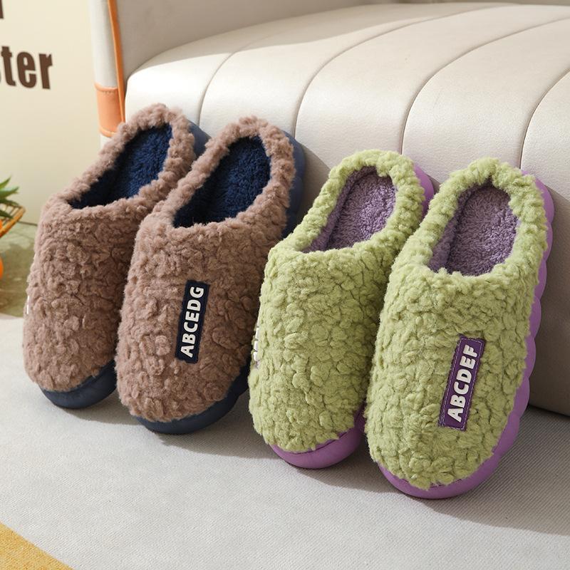 Plush letter cotton slippers winter thick bottom velvet warm indoor non-slip home slippers household deodorant cotton mop