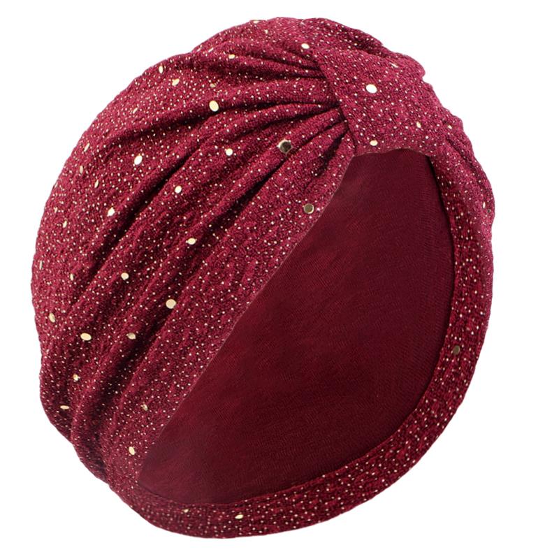 Women's Solid Color Sequin Knotted Turban Hijab Chemo Cap Cancer Hat Hair Loss Headscarf Beanie Bonnet Head Wrap Headband Mujer