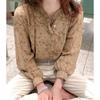 1116 New Shirt Korean Version of Foreign Style Gentle Wind Floral Chiffon Shirt Women's Long-sleeved Bottoming Shirt Bubble Sleeve Top