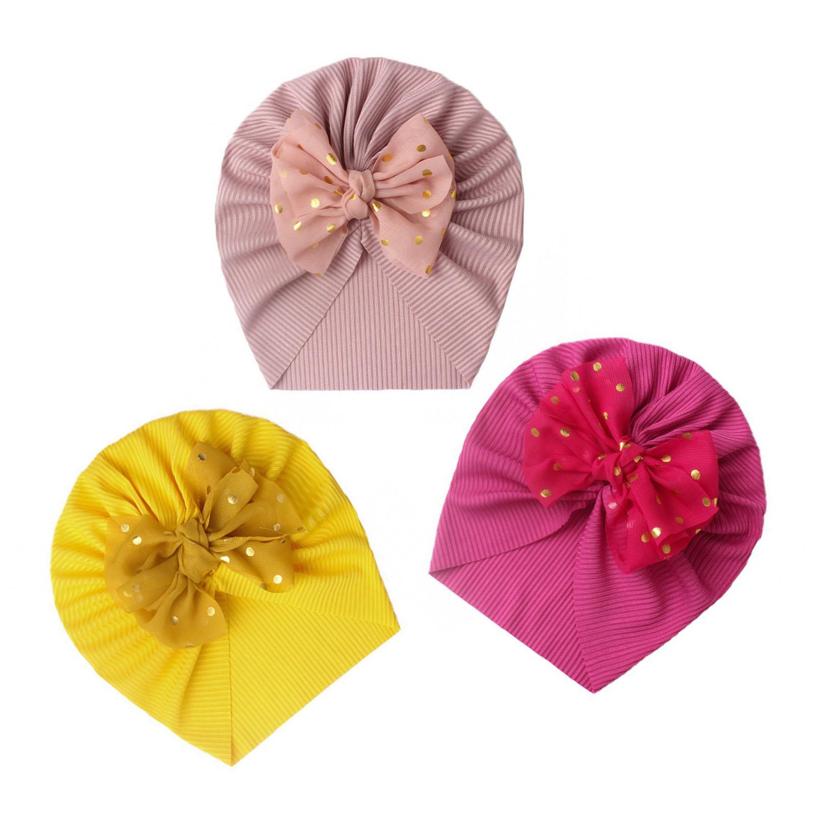 

3pcs Baby Head Wraps with Bow Knot Soft Yellow Pink Purplish Red Infant Wrap Cap Hats for Kids