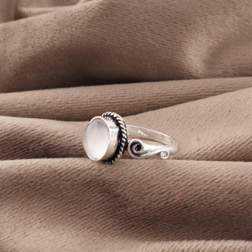 Selenite Jewelry, Handmade Gemstone Ring, 925 Solid Sterling Silver Ring Healing Jewelry, For Engagement Gift