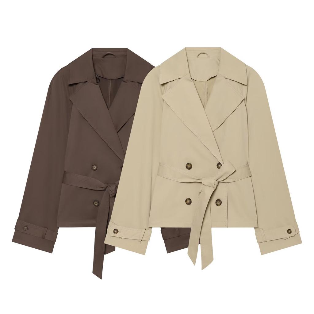 Autumn new European and American style retro fashion waist lace-up short trench coat 1346342