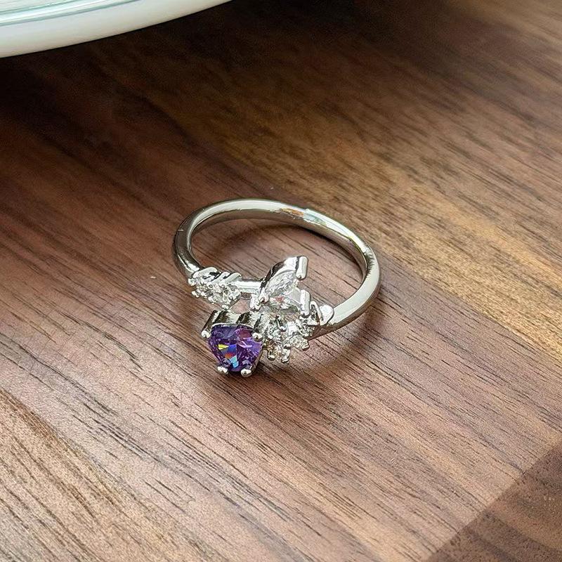 Nine Purple Fire Purple Diamond Super Immortal Zir*****Pen Ring Exquisite Light Luxury High-End Niche Design Stacked Ring Girl