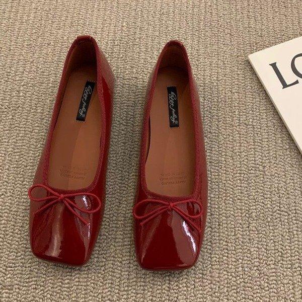 Летние туфли-лодочки на плоской подошве с бантом женская обувь новая весенняя обувь на мягкой подошве маленькие красные 35 красный 3779₽