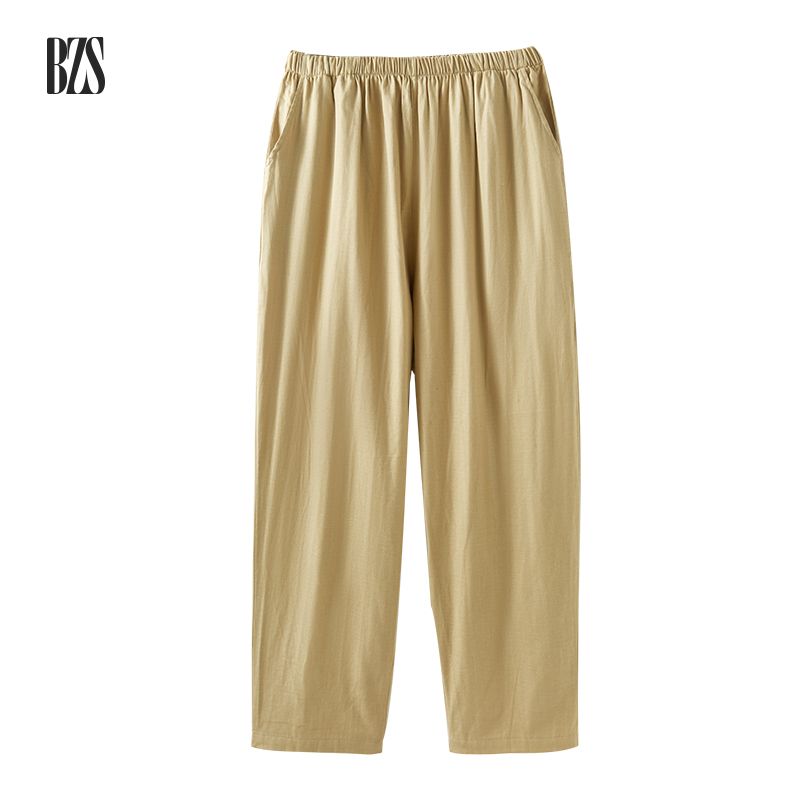 2024 Autumn Homewear Loose-Fitting Solid Color Long Sleeves Pants Outwear Cotton Double-Layer Yarn National Style Retro Plain Pajamas