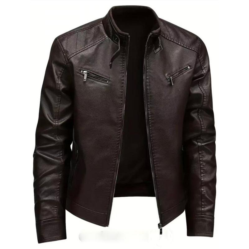 New men's PU leather jacket stand-up collar locomotive jacket slim-fitting trendy leather jacket jacket