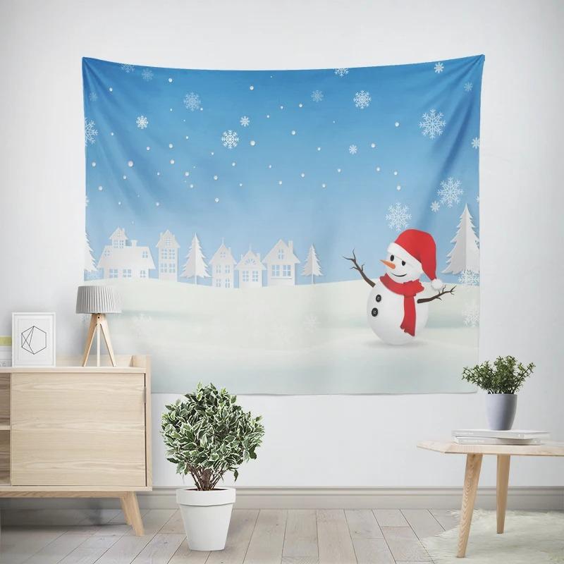 New Year Christmas Snowman Gift Box Pattern Living Room Bedroom Decorative Tapestry