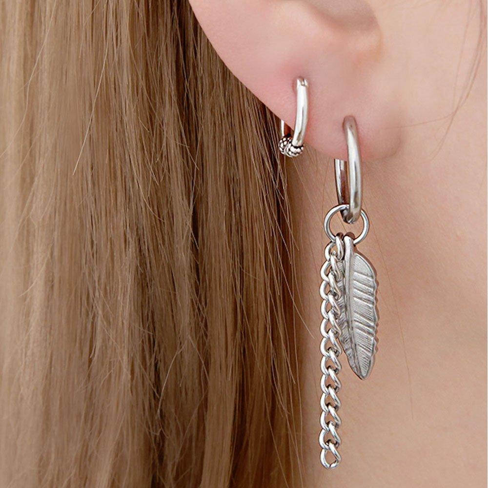[1+1] Surgical Piercing Flying Chain Drop Feather Single-Side Sale