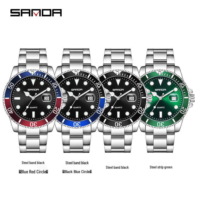 Sanda Men's Green Water Ghost Quartz Watch - Casual Waterproof Steel Band Wristwatch