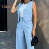 Damen Westen-Sets Elegantes Zweiteiliges Set fürs Büro Ärmelloser Blazer mit Knopfleiste Weste Weites Bein Hosen-Set Sommer-Arbeitsoutfit
