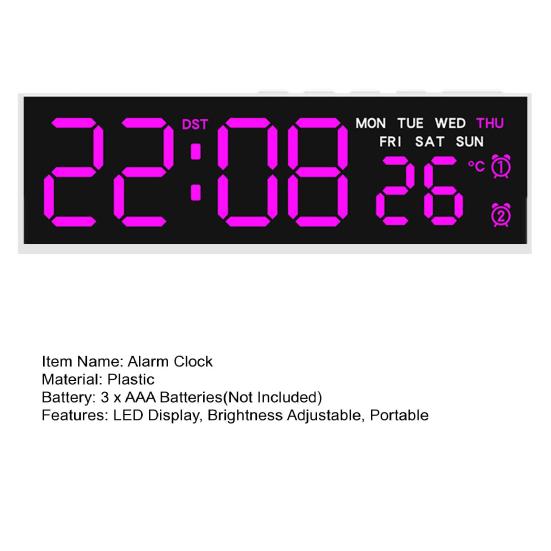 Digital Alarm Clock Large LED Display Brightness Adjustable Battery Operated Home Bedroom Clock with Week Temperature