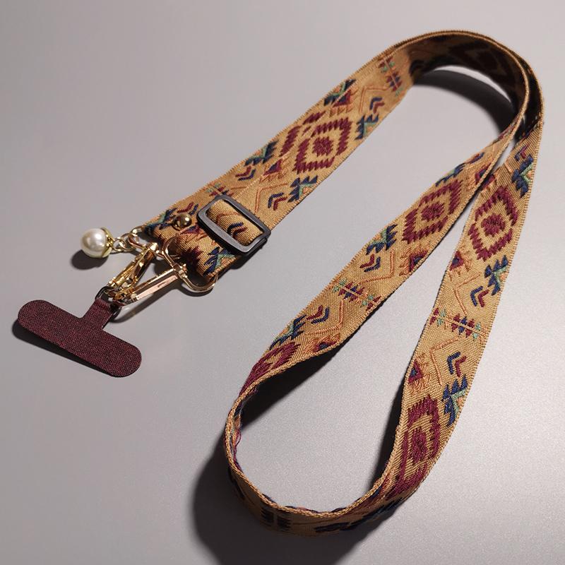 

Retro Style Crossbody Phone Lanyard Necklace With Wide Adjustable Fabric Strap Outdoor Travel Anti-loss Cell Phone Hanging Chain Polyester Fiber