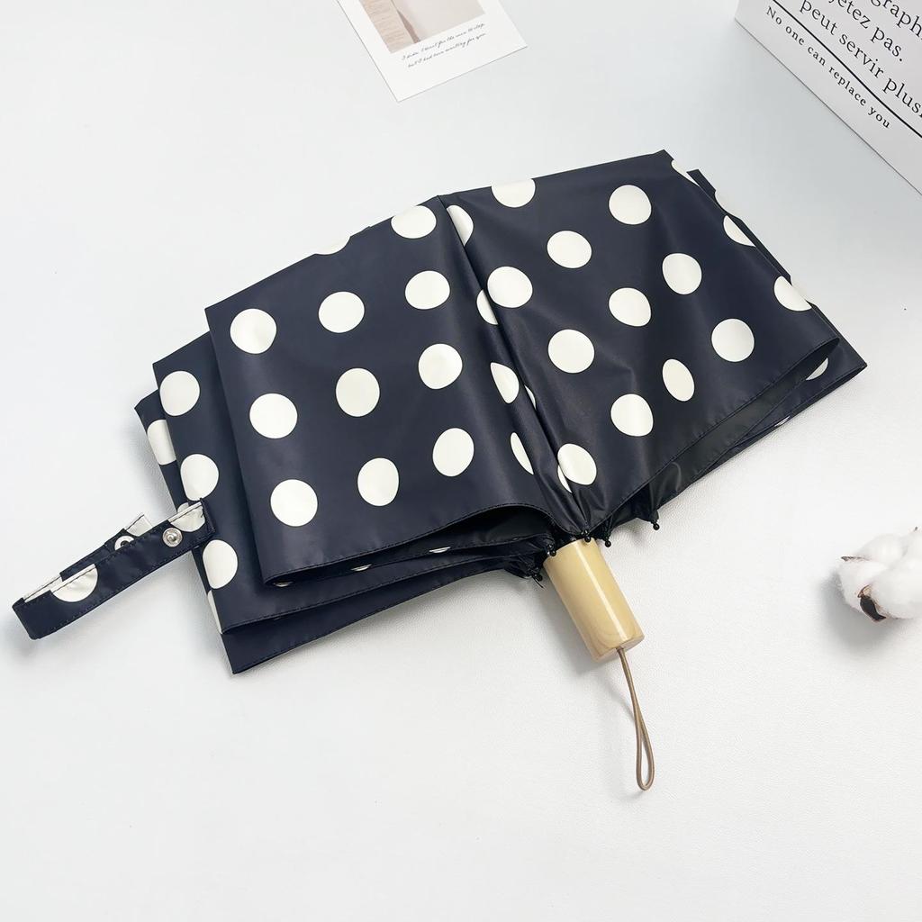 Retro Polka Dot Dual-Use Folding Umbrella: Windproof, Sturdy, Automatic Sunshade for Women