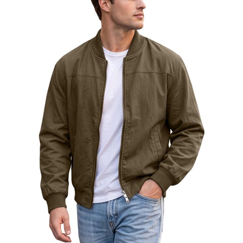 Men S Solid Color Baseball Jacket Zipper Side Pocket Outdoor Sport Coat