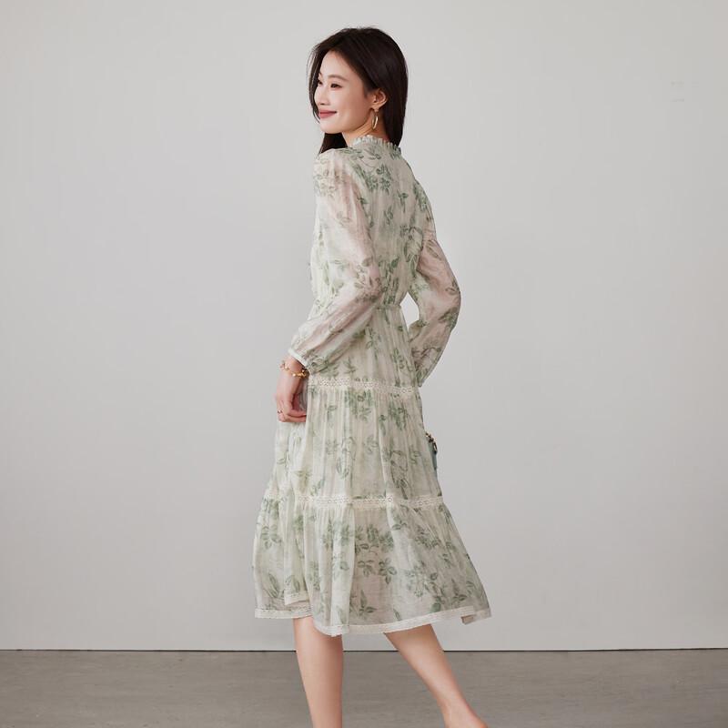 SOFSIL Women's Elegant Floral Print V-Neck Belted Dress