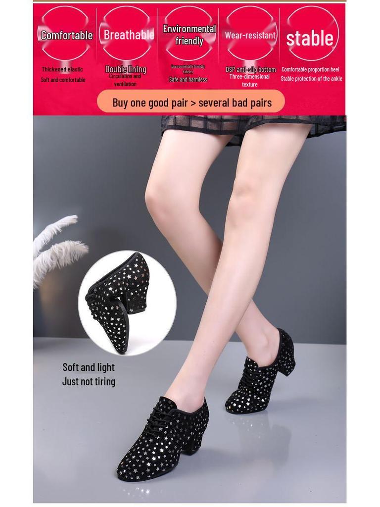 Women's Genuine Leather Latin Dance Shoes - Medium High Heel, Soft Sole for Modern, Ballroom, & Sailor Dance