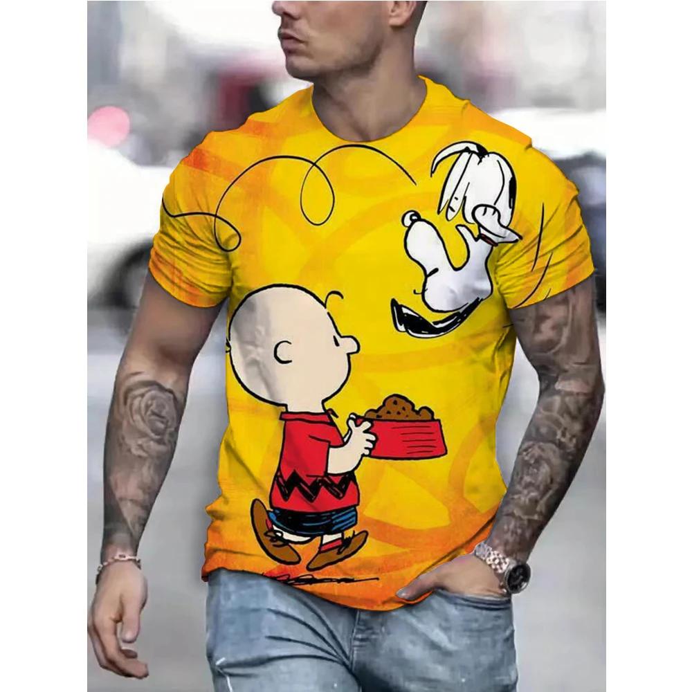 ETST 23 MINISO Zomer Mannen Schattig Snoopy T-shirt Mode Ronde Hals Topjes T-shirts Mannen Grappige Cartoon Korte Mouwen Kleding Casual Outfit Streetwear M