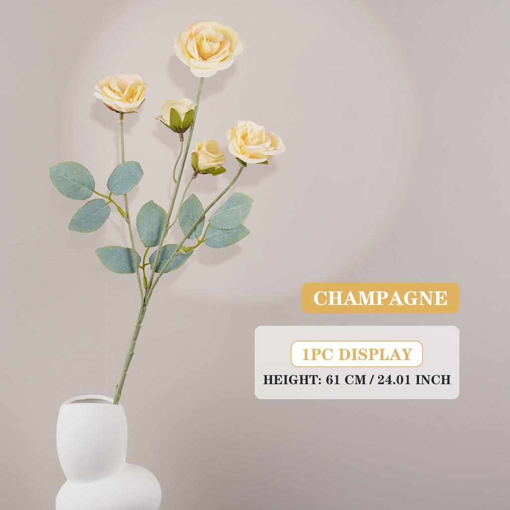 Uflower 5 Heads English Spray Rose Bouquet 61cm Artificial Silk Flowers for Wedding Home Table Decor Valentine's Day Gift