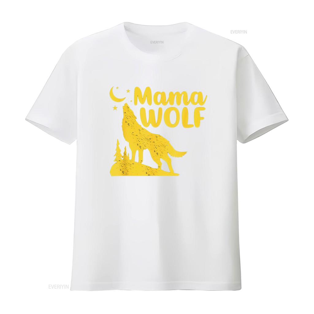 Womens Mama Wolf And Moon Momma Howling Funny Animal T Shirt Black vintage Washed homme Casual Stylish designer clothes